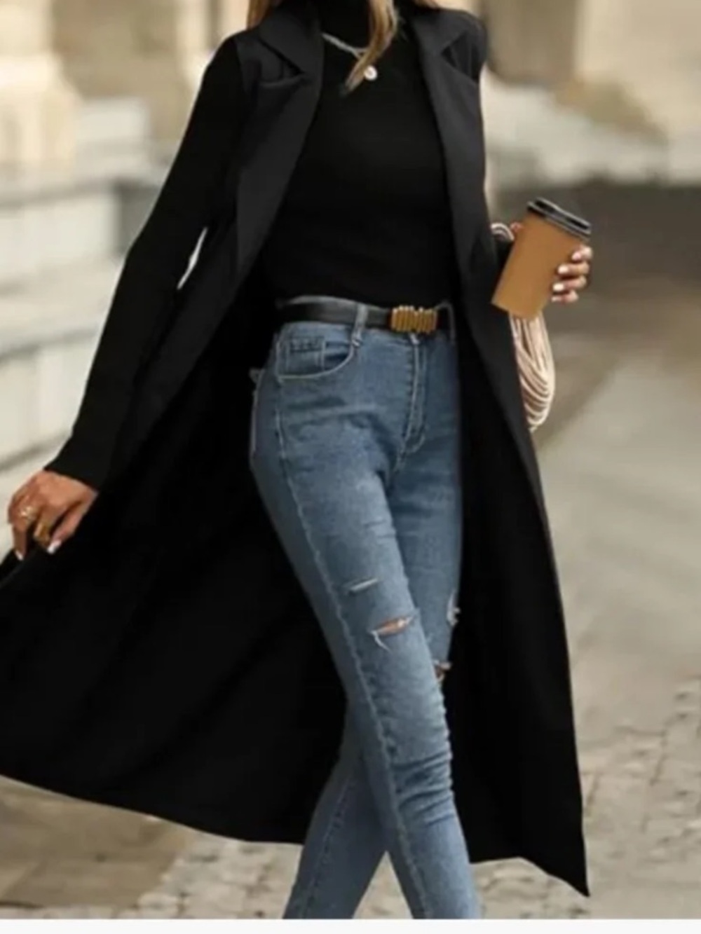 Fate Black Draped Open-Front Coat